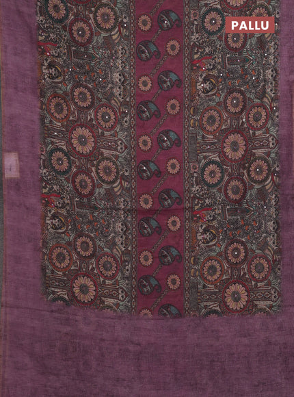 Mauve Pink Semi Linen Saree - Madhubani Prints