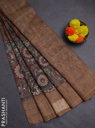 Chiku Semi Linen Saree - Madhubani Prints