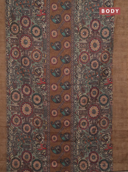 Chiku Semi Linen Saree - Madhubani Prints