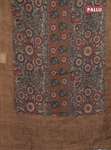 Chiku Semi Linen Saree - Madhubani Prints