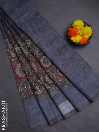 Grey Semi Linen Saree - Madhubani Prints