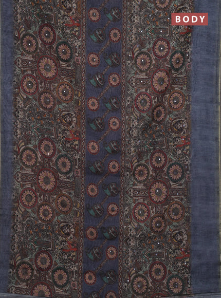 Grey Semi Linen Saree - Madhubani Prints