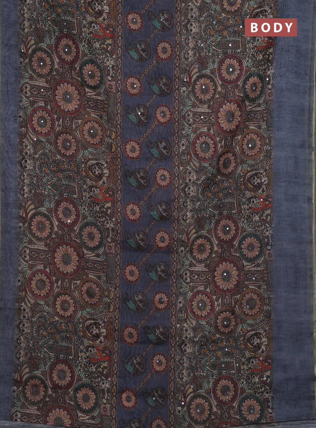 Grey Semi Linen Saree - Madhubani Prints