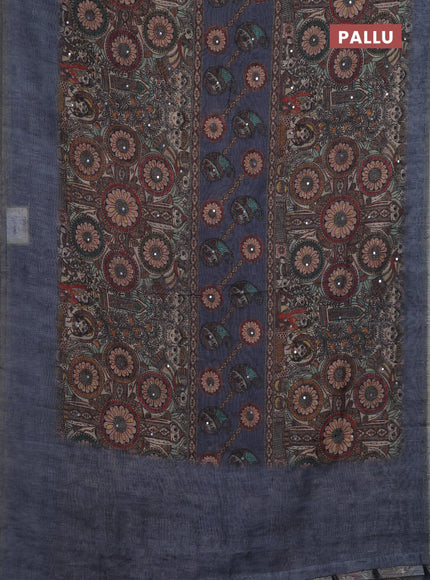 Grey Semi Linen Saree - Madhubani Prints