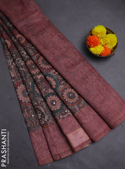 Pastel Brown Semi Linen Saree - Madhubani Prints