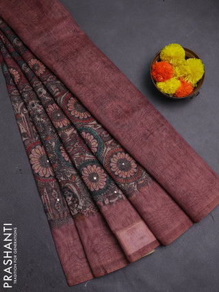 Pastel Brown Semi Linen Saree - Madhubani Prints