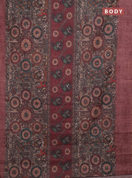 Pastel Brown Semi Linen Saree - Madhubani Prints