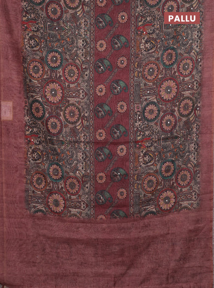 Pastel Brown Semi Linen Saree - Madhubani Prints