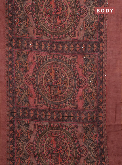 Pale Orange & Peach Semi Linen Saree - Madhubani Prints