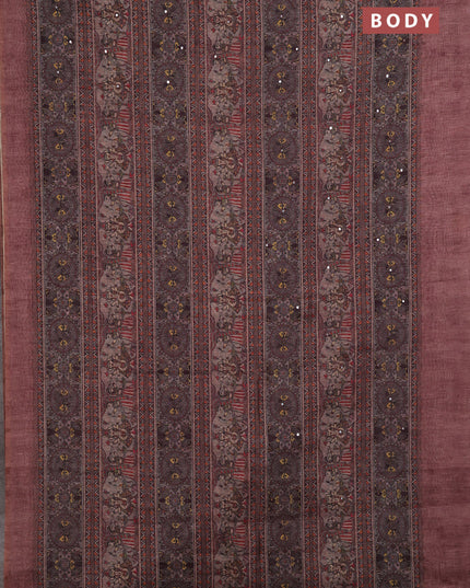 Rosy Brown Semi Linen Saree - Madhubani Prints