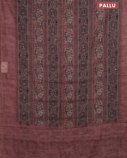 Rosy Brown Semi Linen Saree - Madhubani Prints
