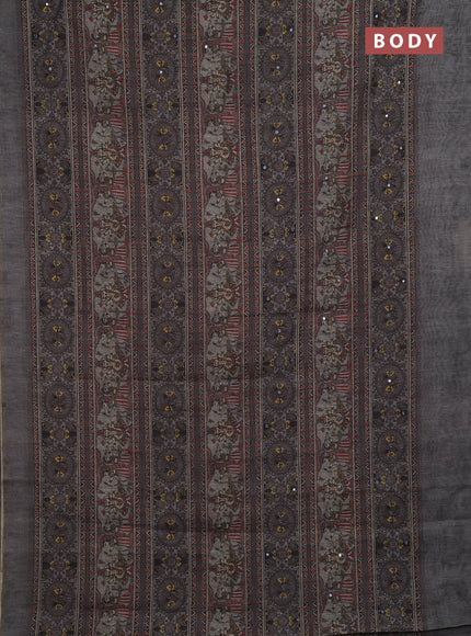 Grey Semi Linen Saree - Madhubani Prints