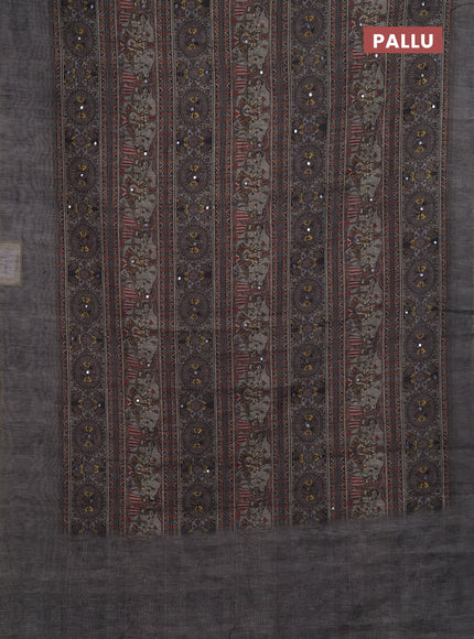 Grey Semi Linen Saree - Madhubani Prints