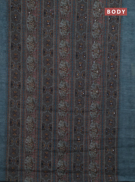 Pastel Blue Semi Linen Saree - Madhubani Prints