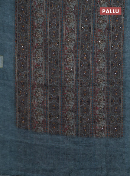 Pastel Blue Semi Linen Saree - Madhubani Prints