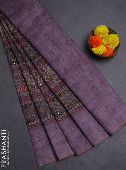 Pastel Purple Semi Linen Saree - Madhubani Prints