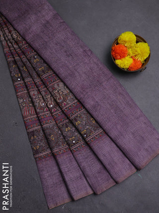 Pastel Purple Semi Linen Saree - Madhubani Prints