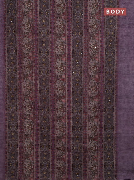 Pastel Purple Semi Linen Saree - Madhubani Prints