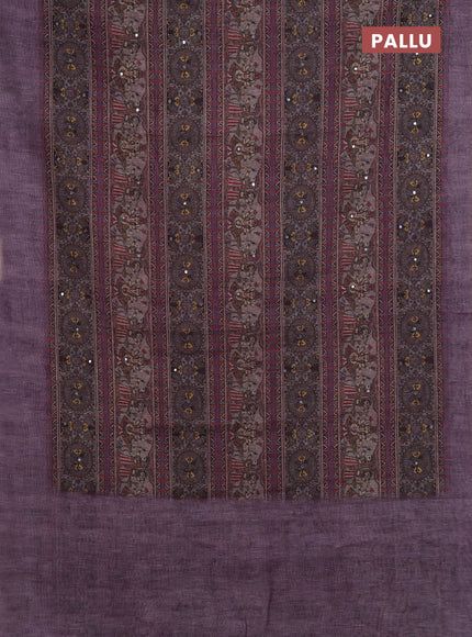 Pastel Purple Semi Linen Saree - Madhubani Prints