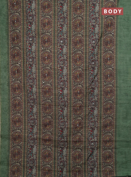 Green Semi Linen Saree - Madhubani Prints