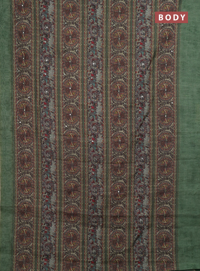 Green Semi Linen Saree - Madhubani Prints