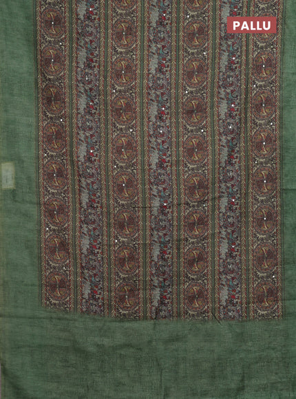 Green Semi Linen Saree - Madhubani Prints