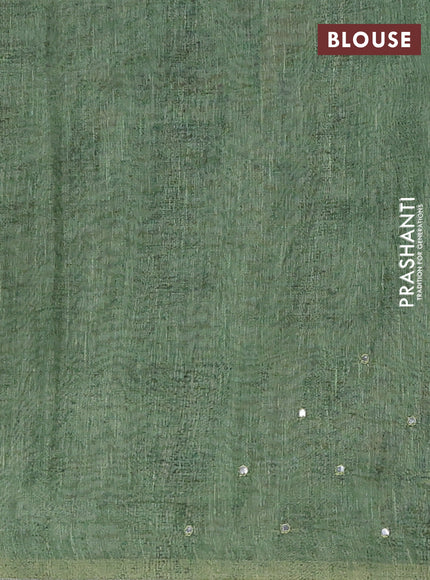 Green Semi Linen Saree - Madhubani Prints