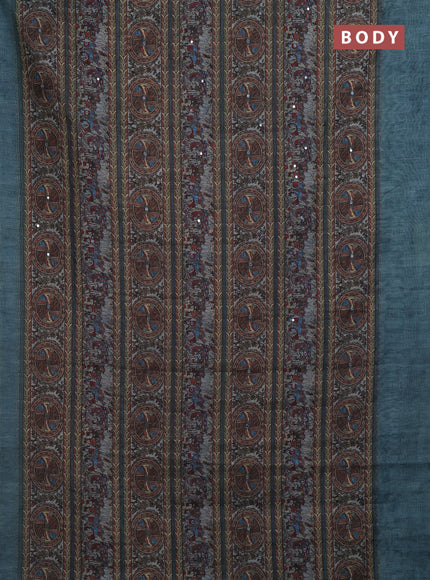 Pastel Blue Semi Linen Saree - Madhubani Prints