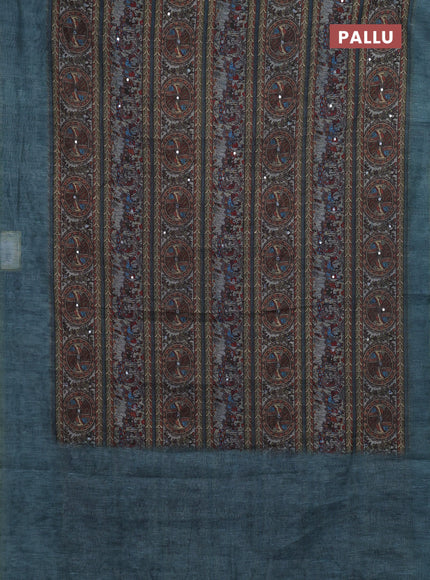 Pastel Blue Semi Linen Saree - Madhubani Prints