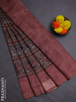 Pastel Brown Semi Linen Saree - Madhubani Prints