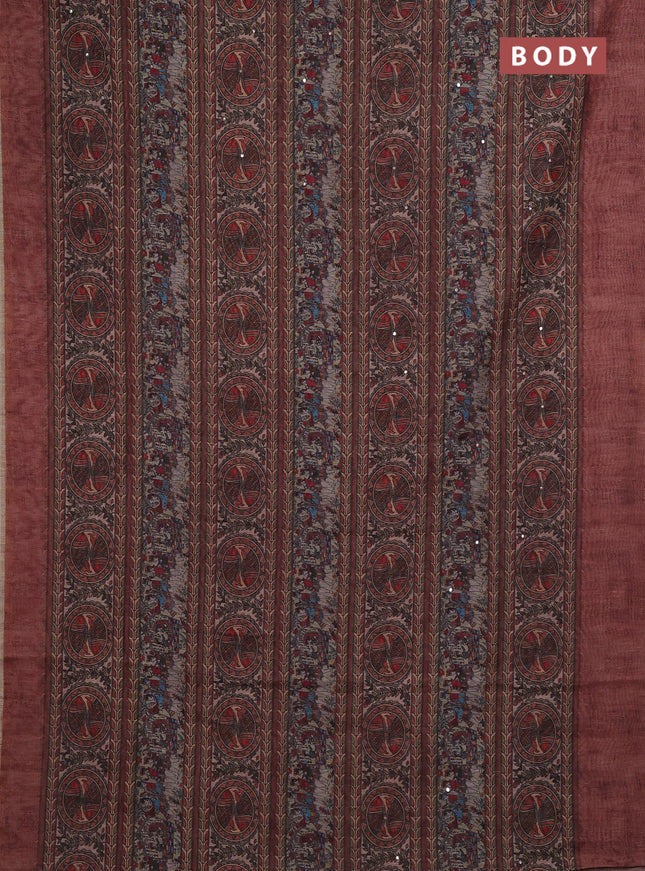 Pastel Brown Semi Linen Saree - Madhubani Prints
