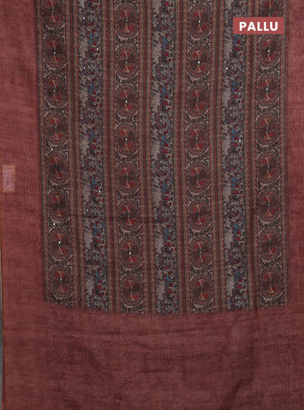 Pastel Brown Semi Linen Saree - Madhubani Prints