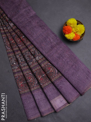 Pastel Purple Semi Linen Saree - Madhubani Prints