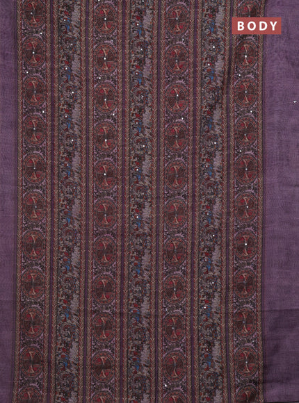 Pastel Purple Semi Linen Saree - Madhubani Prints