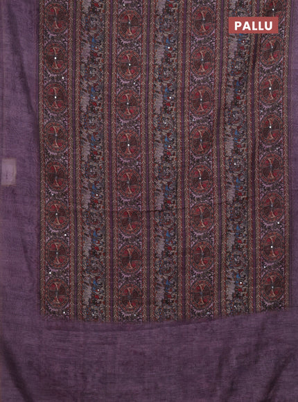 Pastel Purple Semi Linen Saree - Madhubani Prints