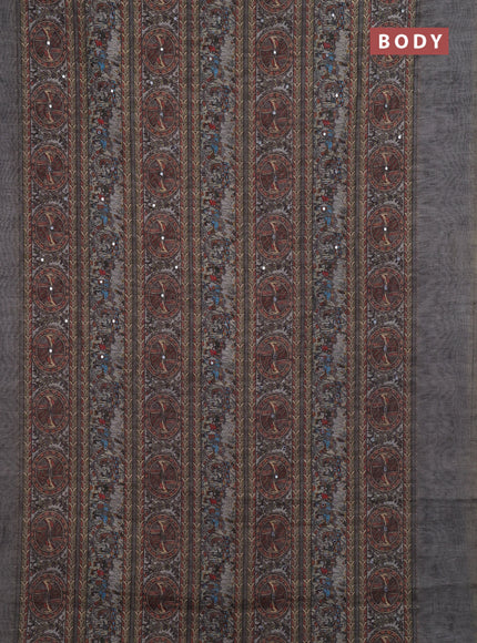 Grey Semi Linen Saree - Madhubani Prints