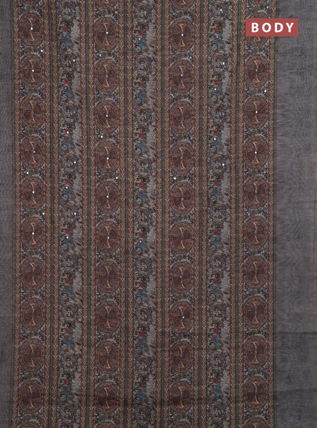 Grey Semi Linen Saree - Madhubani Prints