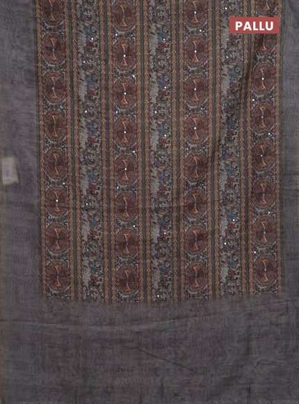 Grey Semi Linen Saree - Madhubani Prints
