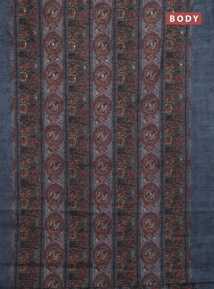 Grey Semi Linen Saree - Madhubani Prints