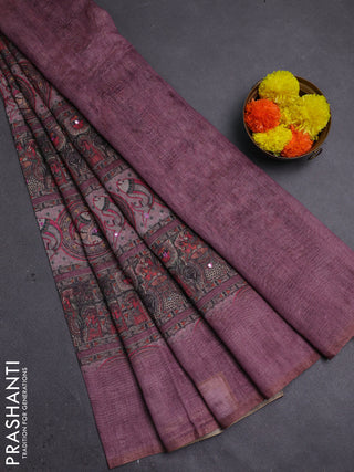 Mauve Pink Semi Linen Saree - Madhubani Prints