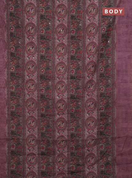 Mauve Pink Semi Linen Saree - Madhubani Prints