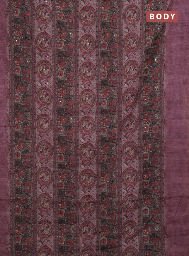 Mauve Pink Semi Linen Saree - Madhubani Prints