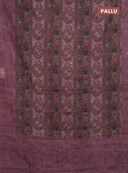 Mauve Pink Semi Linen Saree - Madhubani Prints
