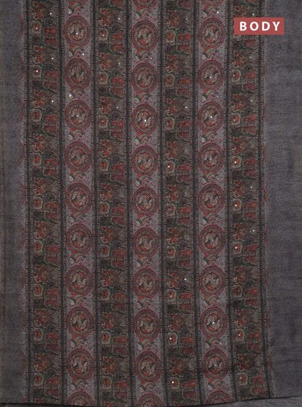Pastel Grey Semi Linen Saree - Madhubani Prints