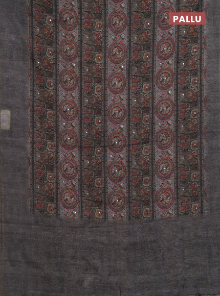 Pastel Grey Semi Linen Saree - Madhubani Prints