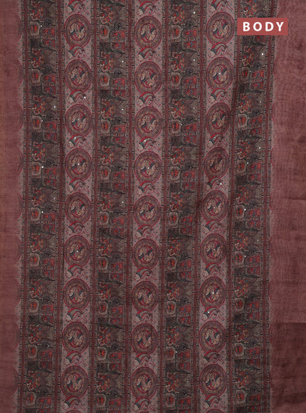 Pastel Brown Semi Linen Saree - Madhubani Prints