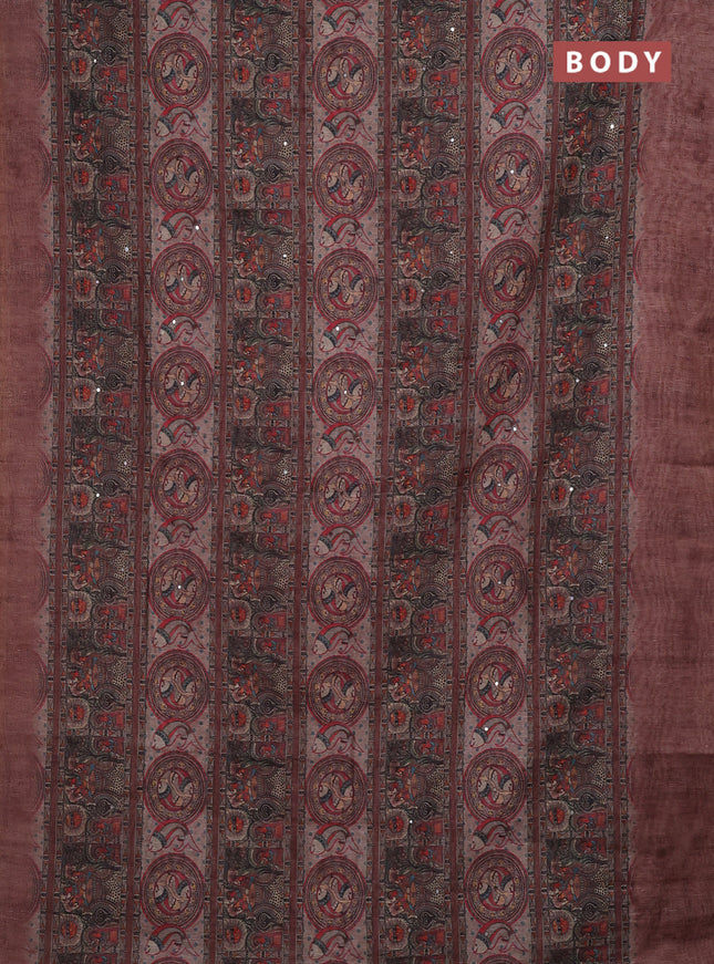 Pastel Brown Semi Linen Saree - Madhubani Prints