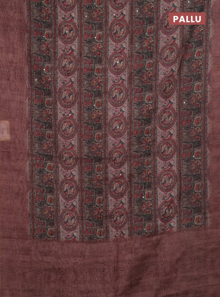 Pastel Brown Semi Linen Saree - Madhubani Prints