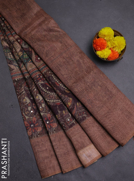 Sandal Semi Linen Saree - Madhubani Prints