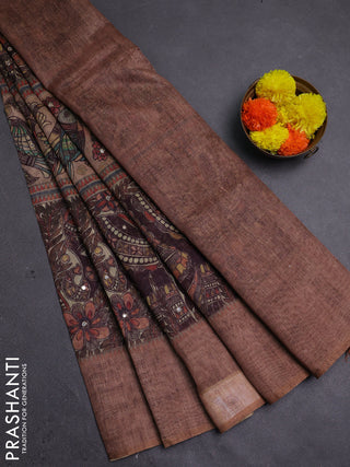 Sandal Semi Linen Saree - Madhubani Prints